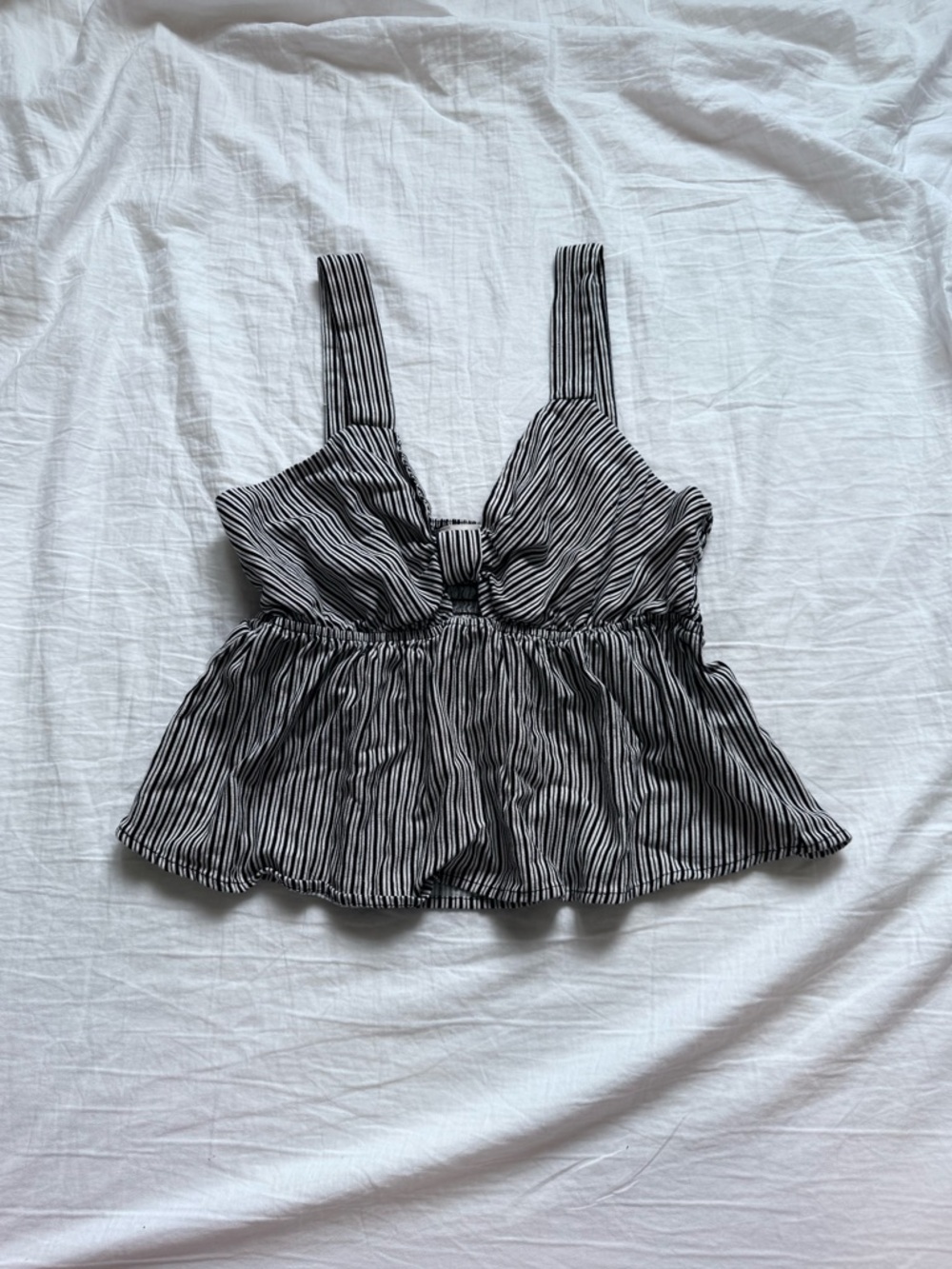 Monteau Black & White Striped Peplum Camisole